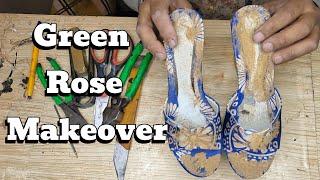 Transforming Worn-Out Heels into Gorgeous Green Heels with Rose Decoration