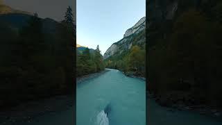 Flight Over Mountain River in the Swiss Alps ️️