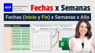 Lista de (Fechas Inicio) y (Fechas Fin) por Semanas de un Año en Excel