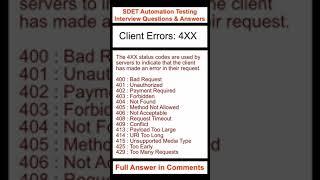 API TESTING : Client Errors: 4XX : SDET Automation Testing Interview Questions & Answers