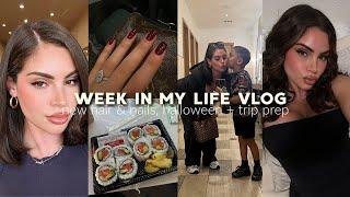 weekly vlog chopping off my hair, new nails, halloween costume, getting ready for our trip, & more!