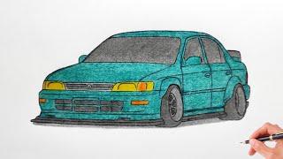 How to draw TOYOTA COROLLA AE101 1993 / drawing car / coloring Toyota levin trueno ae100 1992 stance