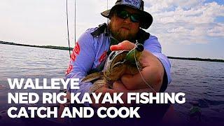 Kayak Bass Fishing For Walleye!?!? Ned Rig Walleye Fishing (Catch and Cook Fish Sandwich)