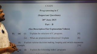 Programming in C Important Questions | 20th June 2025 Exam | CS3251 Important Questions Part B