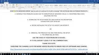api-ms-win-crt-runtime-l1-1-0.dll is missing error fix for autocad