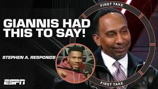 Stephen A. Smith CANNOT HOLD BACK THE SMILE after Giannis’ comments  | First Take