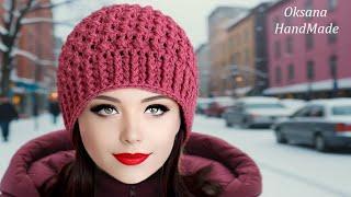  ШАПКА крючком красивым РЕЛЬЕФНЫМ узором. Crochet hat