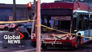 TTC bus in "massive collision" with alleged stolen BMW, 8 injured: Toronto police