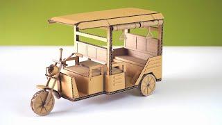 Making a highly detailed e - Rickshaw out of cardboard : DIY