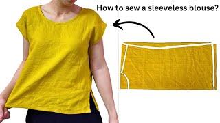 DIY//Sleeveless Linen Blouse/How to sew a Sleeveless Blouse/for beginners.