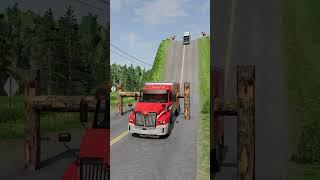 City Buses & Dumper Truck vs Log Trap BeamNG Drive #shorts #beamngdrive #bus