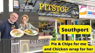 Pie and Chips for me and Chicken Wrap for Her in PitStop Southport