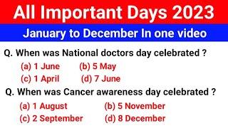 January to December 2023 Important days | Important days MCQ for all competitive exam