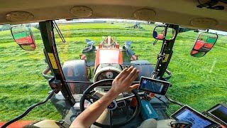 Cab View | Massey Ferguson 7719S with Triples | Mowing Grass