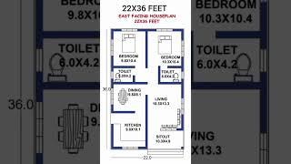 22x36 feet East facing house plan #Indian construction #shorts #hbg
