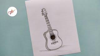 How to draw a realistic guitar | Music instrument pencil sketch drawing