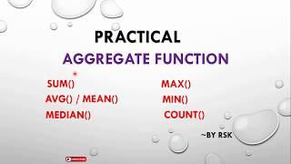 AGGREGATE FUNCTION PRACTICAL | AGGREGATE FUNCTION IN DBMS | AGGREGATE FUNCTION IN SQL