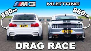 850hp BMW M3 v 860hp Ford Mustang: DRAG RACE