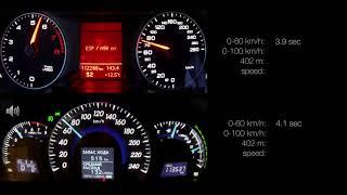 Toyota Camry V50 2.5 vs Audi A4 B8 1.8 TFSI  0-100, 0-150 racelogic acceleration, 402m