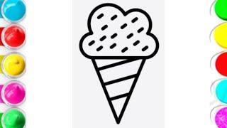 IceCream Cone  drawing and colouring easy for children/ icecream drawing tutorial