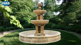 Big landscape Natural stone carved granite column tier water fountain JSBS on promotion