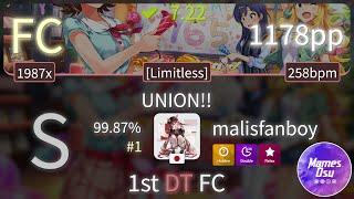 7.22⭐ malisfanboy | 765 MILLION ALLSTARS - UNION!! [Limitless] +HDDTRX 99.87% (#1 1,178pp FC) -osu!