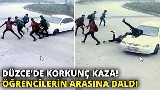 Düzce'de korkunç kaza! Öğrencilerin arasına daldı