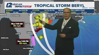 WEATHER IMPACT | 10 P.M. UPDATE: Tropical Storm Beryl heads toward Texas Gulf Coast