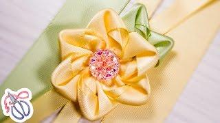 Simple Flower from Satin Ribbon / Kanzashi / video tutorial / DIY