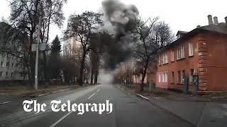 Huge explosion captured on dash cam as Russian airstrikes hit Chernihiv residential area