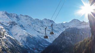 Steepest cable car in the world - Winter in Switzerland - Stechelberg - Mürren - Switzerland