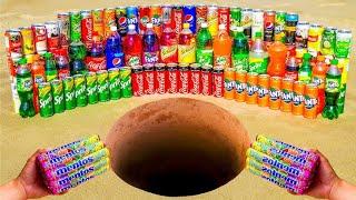 Grande erupção de pasta de dente da cova dos pés, balões de Orbeez, Pepsi gigante, Fanta, Coca Cola