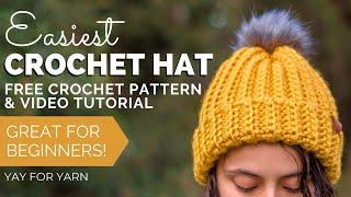 How to Crochet a Hat (From a Rectangle!) - EASIEST Crochet Hat for Beginners Step by Step