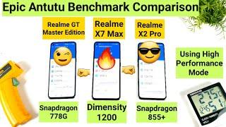 Realme X7 Max vs GT Master Edition vs X2 Pro Antutu Test Comparison Using High Performance Mode‍️