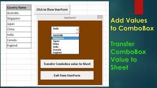 Excel VBA Combobox - Adding data to ComboBox and Transfer value from ComboBox to Sheet