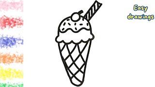 Ice Cream Cone drawing | Cute Ice Cream Easy for Kids | Easy drawings for kids and toddlers