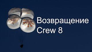 Посадка Crew Dragon с экипажем Crew 8