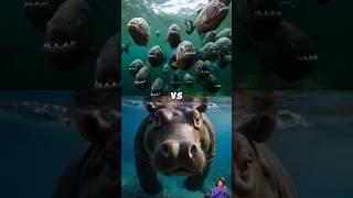Flock of Piranhas vs Ocean animals (Shark, Orcinus orca, Crocodile, Needlefish, Turtle, Whale,Hippo)