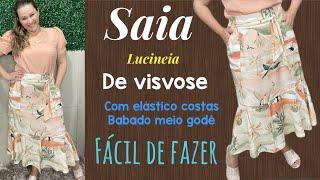 SAIA MIDI DE VISCOSE COM BABADO MEIO GODÊ E ELÁSTICO COSTAS CORTE E COSTURA FÁCIL #saias #costura