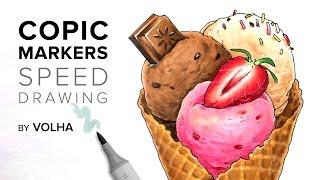 Copic markers speed drawing #7 / Рисую маркерами Copic мороженое
