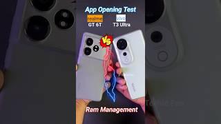 Realme GT 6T Vs Vivo T3 Ultra RAM Management & Apps Opening Speed #realme #realmegt6t #vivo #shorts