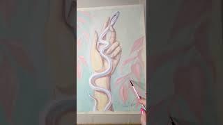 Delicate drawing "Eva stretches her hand to the apple" , gouache drawing