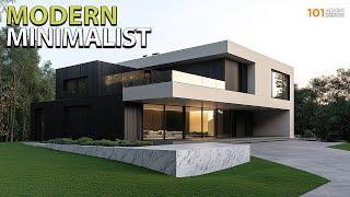 Modern Minimalist Rectangular House Design with Black Marble Cladding