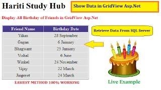 Display Data From SQL Server Database with GridView Control in Asp.Net C# | Hindi | Online Classes