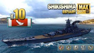 battleship Shikishima: 10 ships destroyed on map Estuary - World of Warships