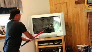 PSYCHO DAD SMASHES TV!