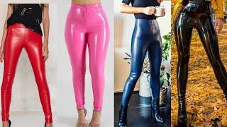 Awesome leather and latex shiny mod lagging pants for cute ladies