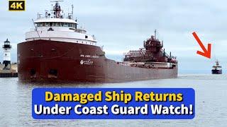 ️ Ran Aground: Damaged Hull Ship Escorted by Coast Guard!