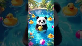  Panda Pool Party! Panda Swimming & Sipping Coconut Fun 