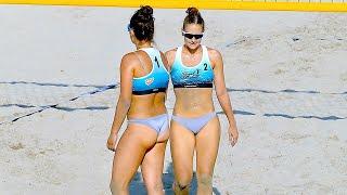 Women's Beach Volleyball  Heroic Save Before Side Switch Slow Motion